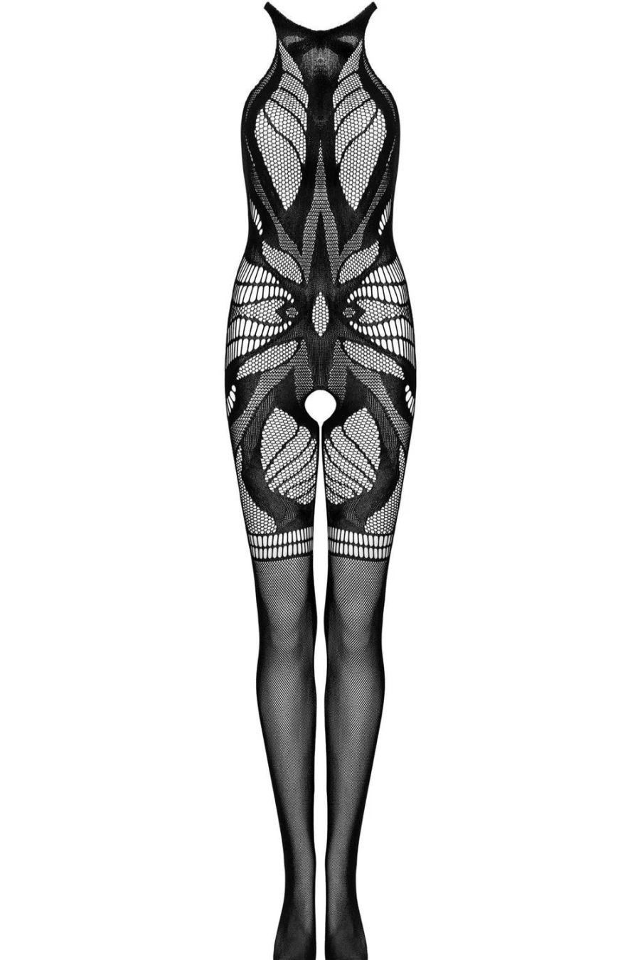 Obsessive G331 Black Bodystocking for Women - Stretchable Lace Full Body Stocking