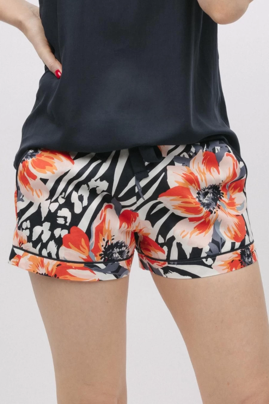 Cyberjammies Charcoal Mix Animal Floral Print Shorts - Women's Comfortable Casual Summer Shorts