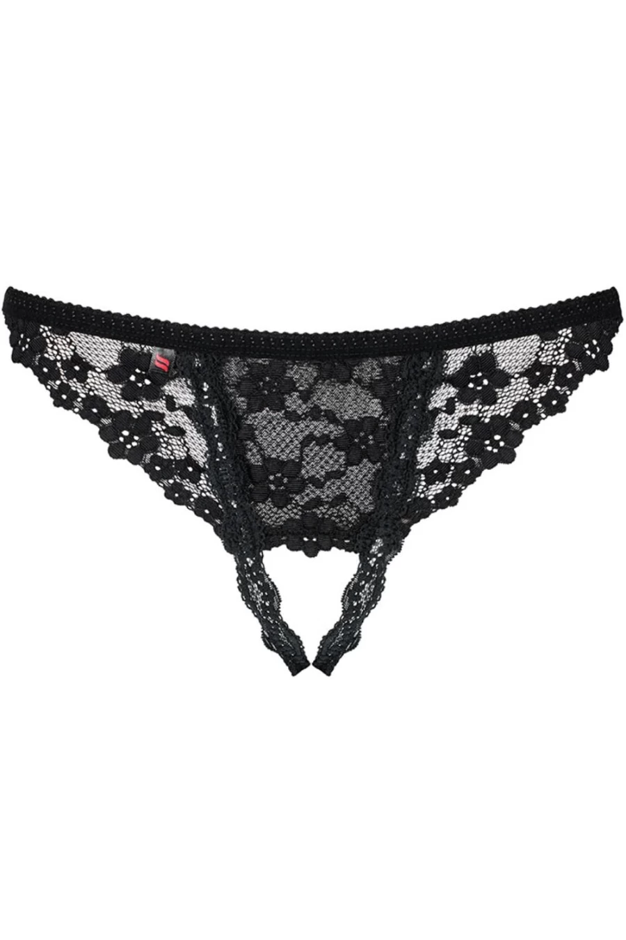 Obsessive Black Lace Crotchless Thong - Seductive Women's Underwear