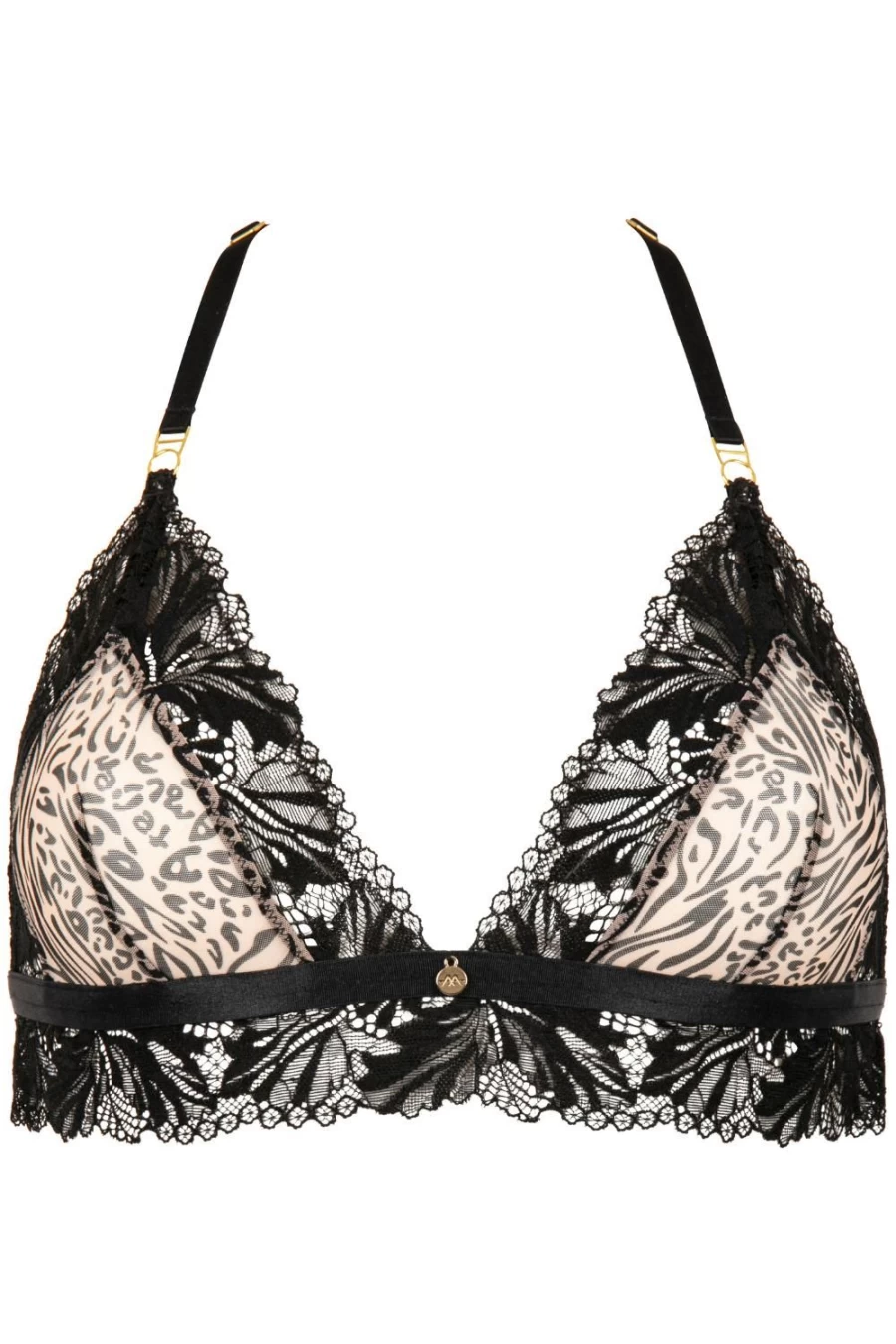 Atelier Amour Caresse Feline Triangle Bra - Black Lace Bralette for Women