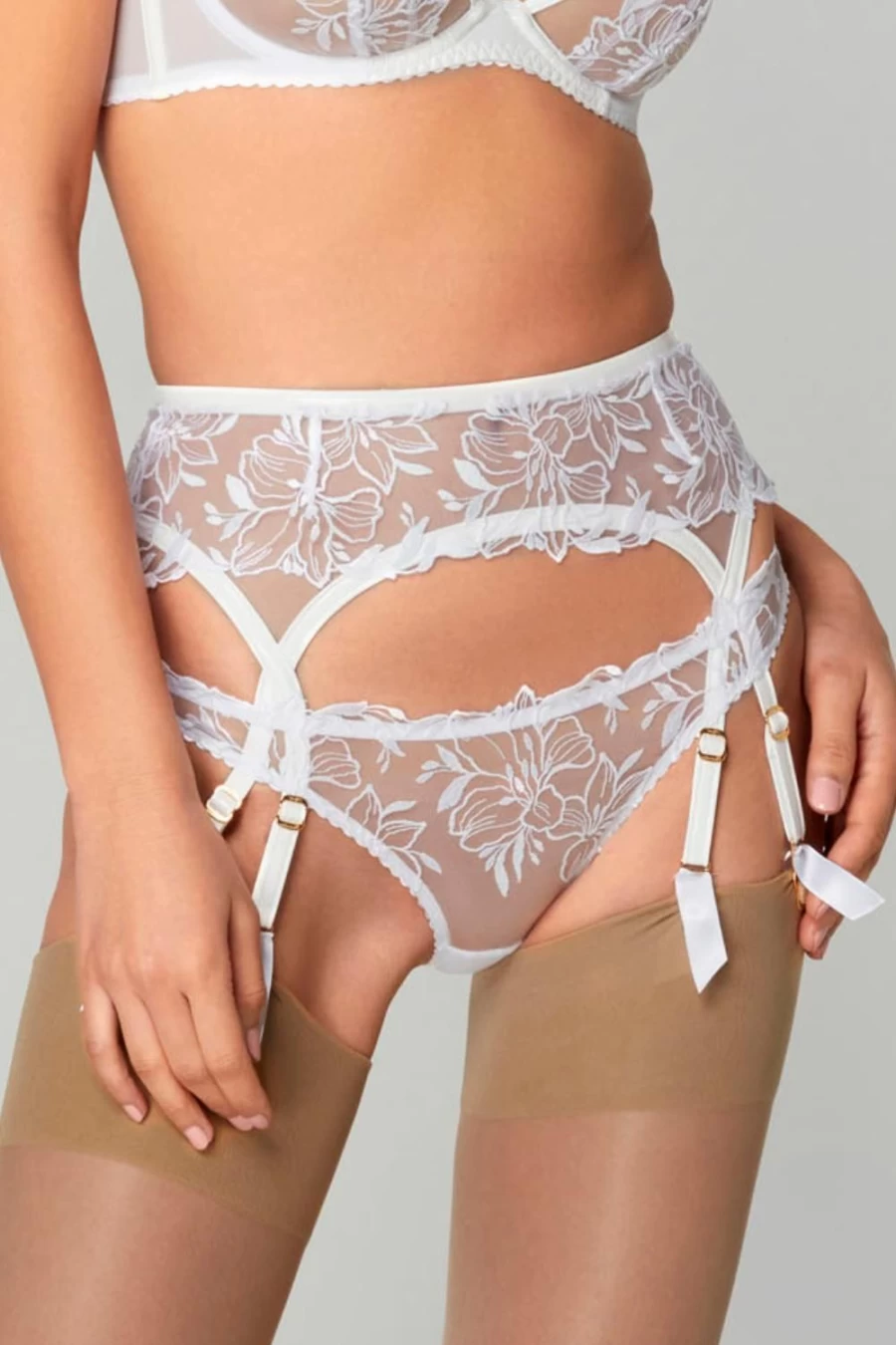 Agent Provocateur White Ozella Suspender - Elegant Lingerie Garter Belt