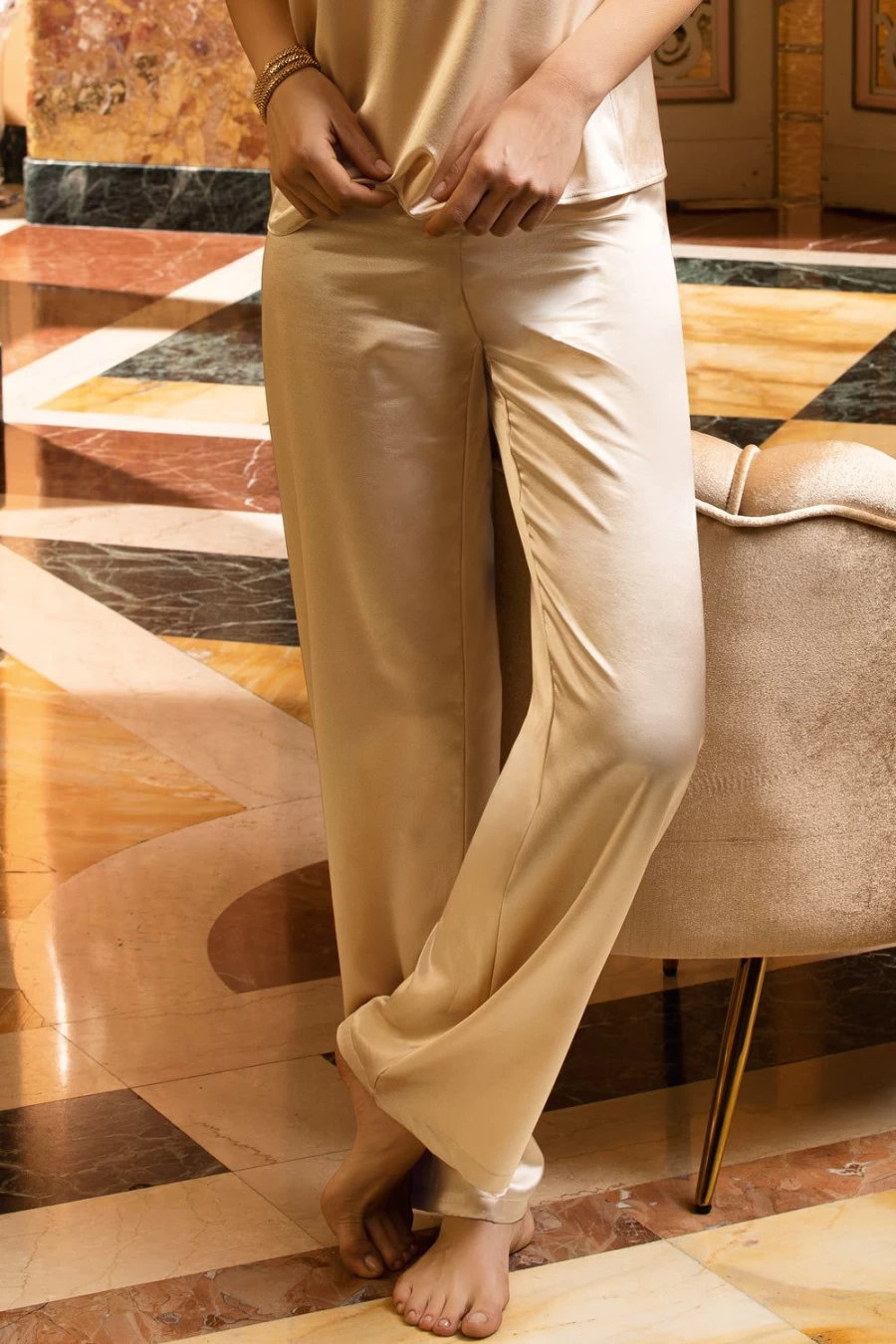 Lise Charmel Gold Silk Trousers - Luxurious Splendeur Soie Pants for Elegant Style
