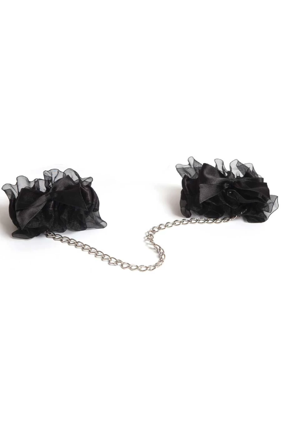 Bijoux Indiscrets Black Organza Handcuffs - Elegant Frou Frou Restraints for Sensual Play