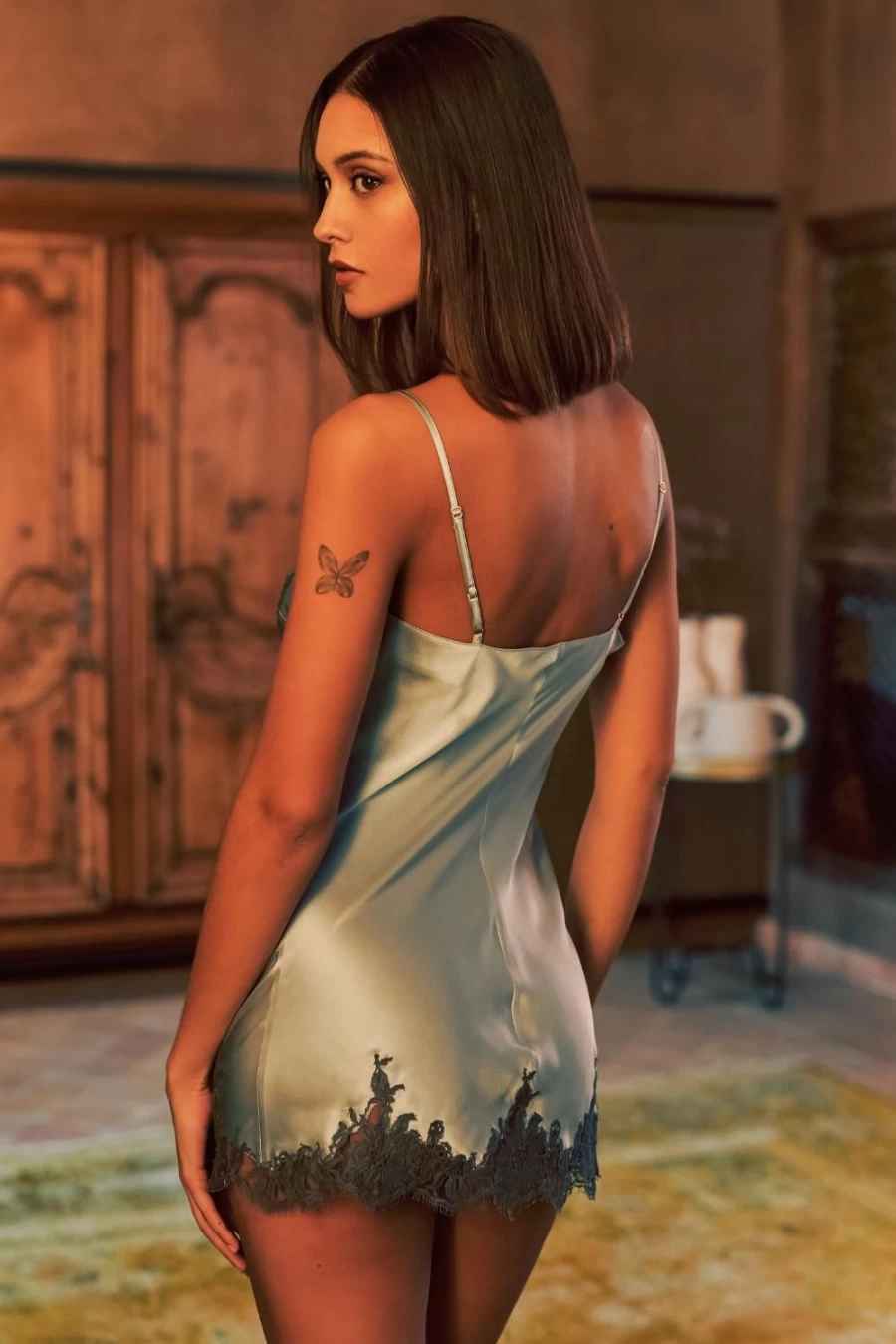 Marjolaine Phenix Mini-Nightie in Mist/Slate - Soft Sleepwear & Loungewear