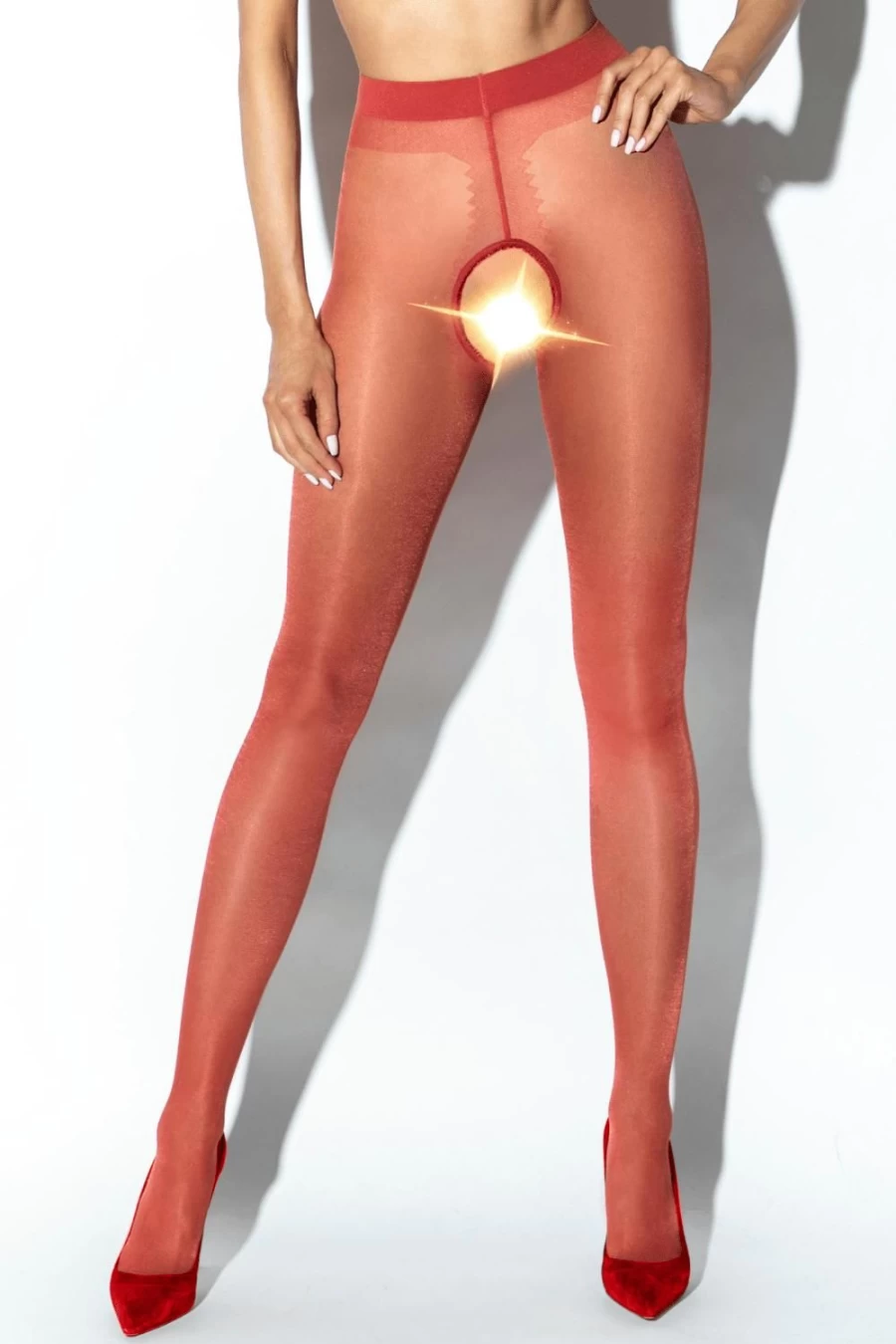 Amour Red 20 Denier Crotchless Glossy Sheer Tights for Women