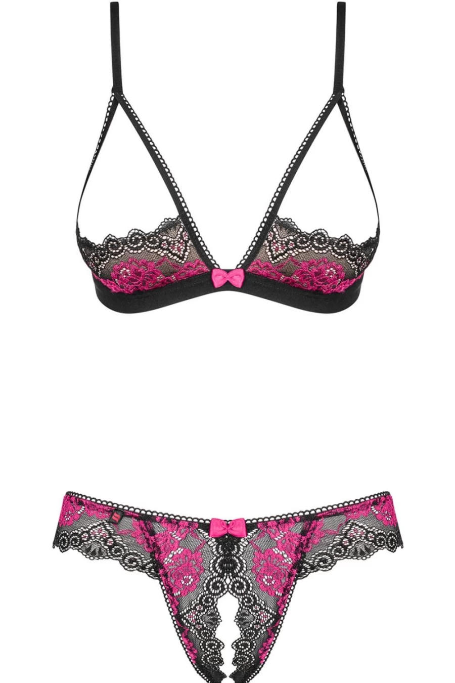 Obsessive Black Tulia Cupless Bra & Crotchless Thong Lingerie Set