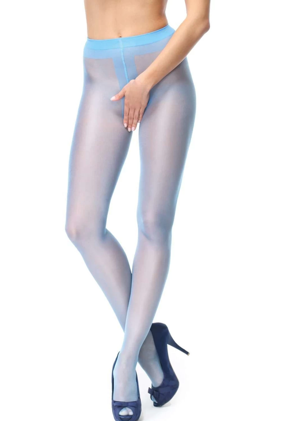 Miss O Light Blue Open Crotch Tights 20 Denier Sheer Pantyhose for Women