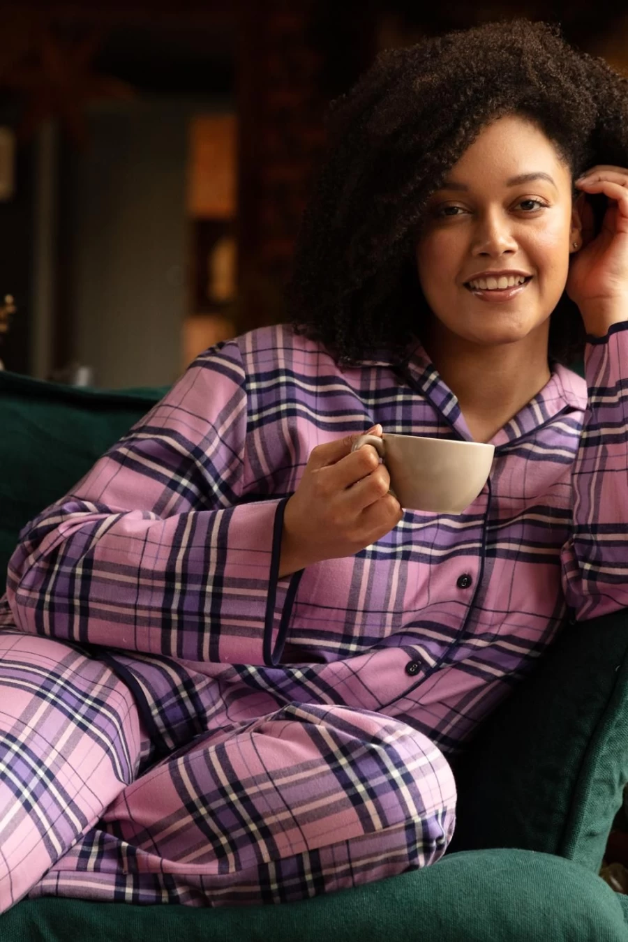 Cyberjammies Violet Check Flannel Pyjama Set - Comfortable Top & Pants for Women