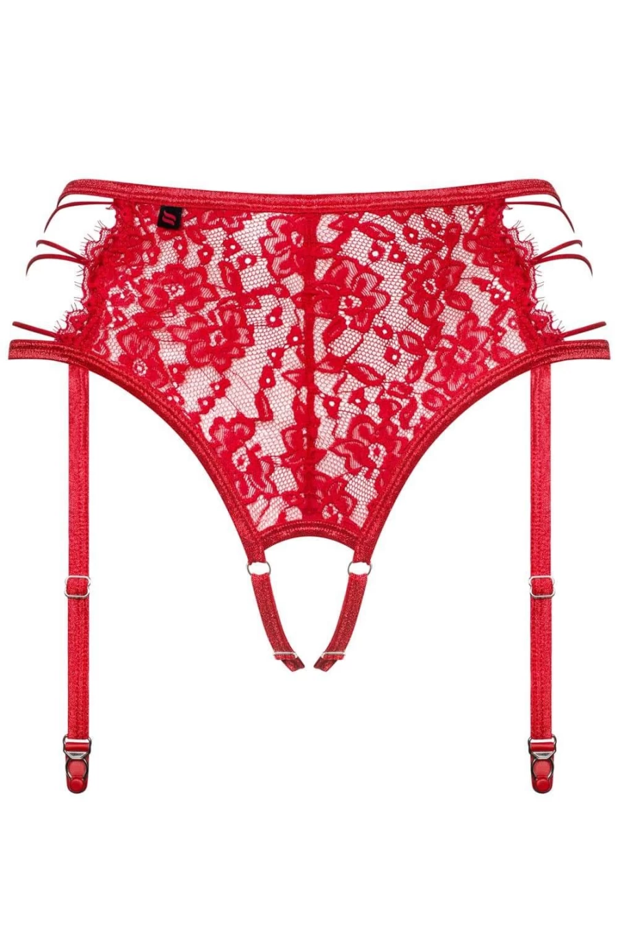 Obsessive Red Lace Crotchless Suspender Thong with Garter Straps
