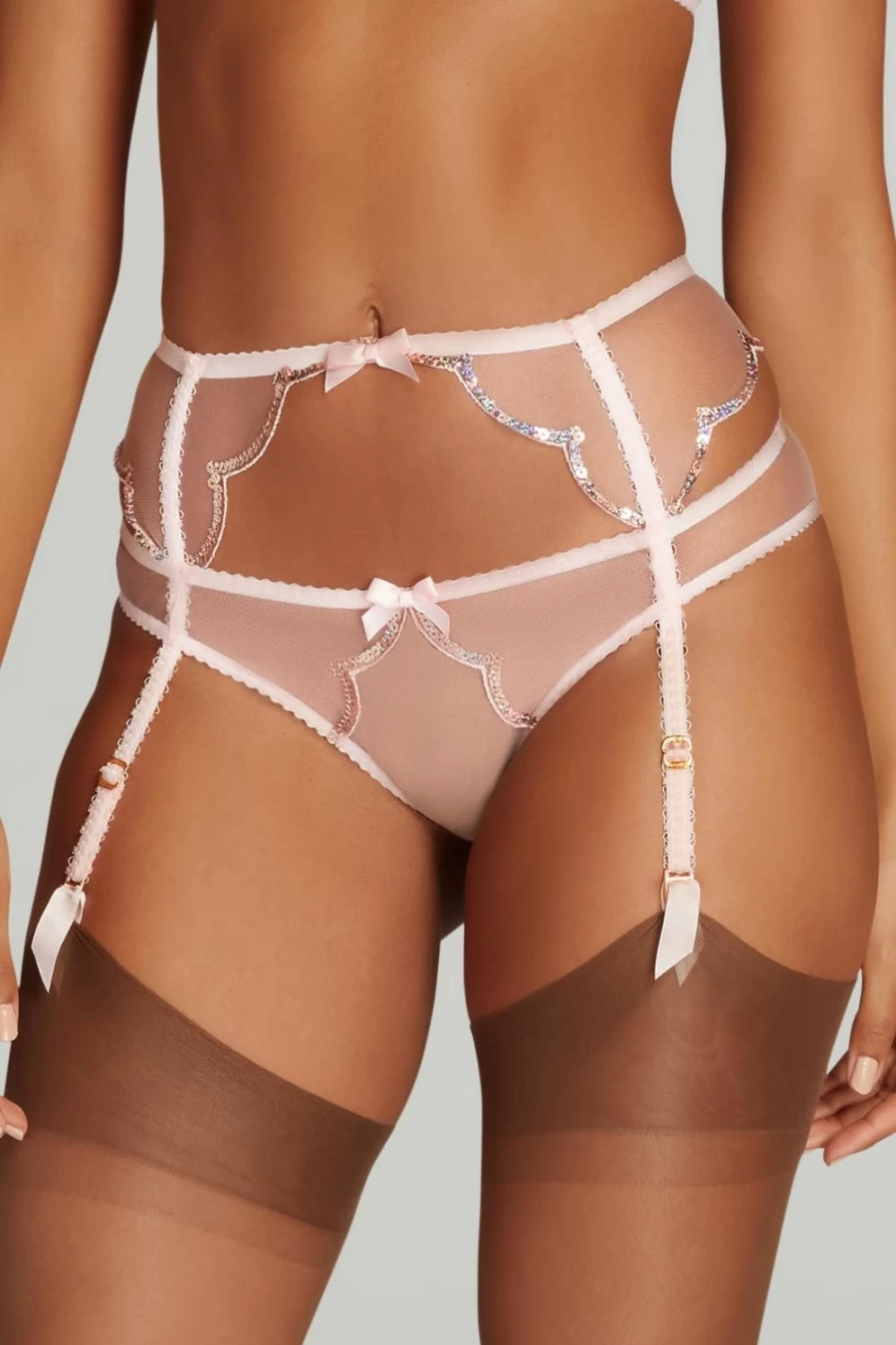 Agent Provocateur Lorna Party Suspender in Baby Pink & Rose Gold - Elegant Lingerie for Special Occasions