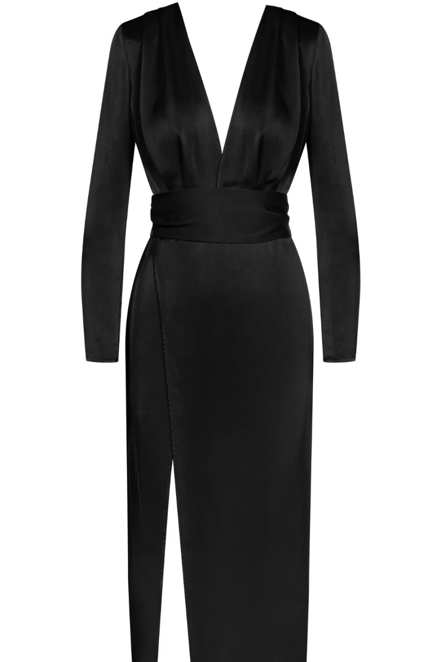 Maison Close Black Satin Wrap Midi Dress - Elegant Vestiaire Style